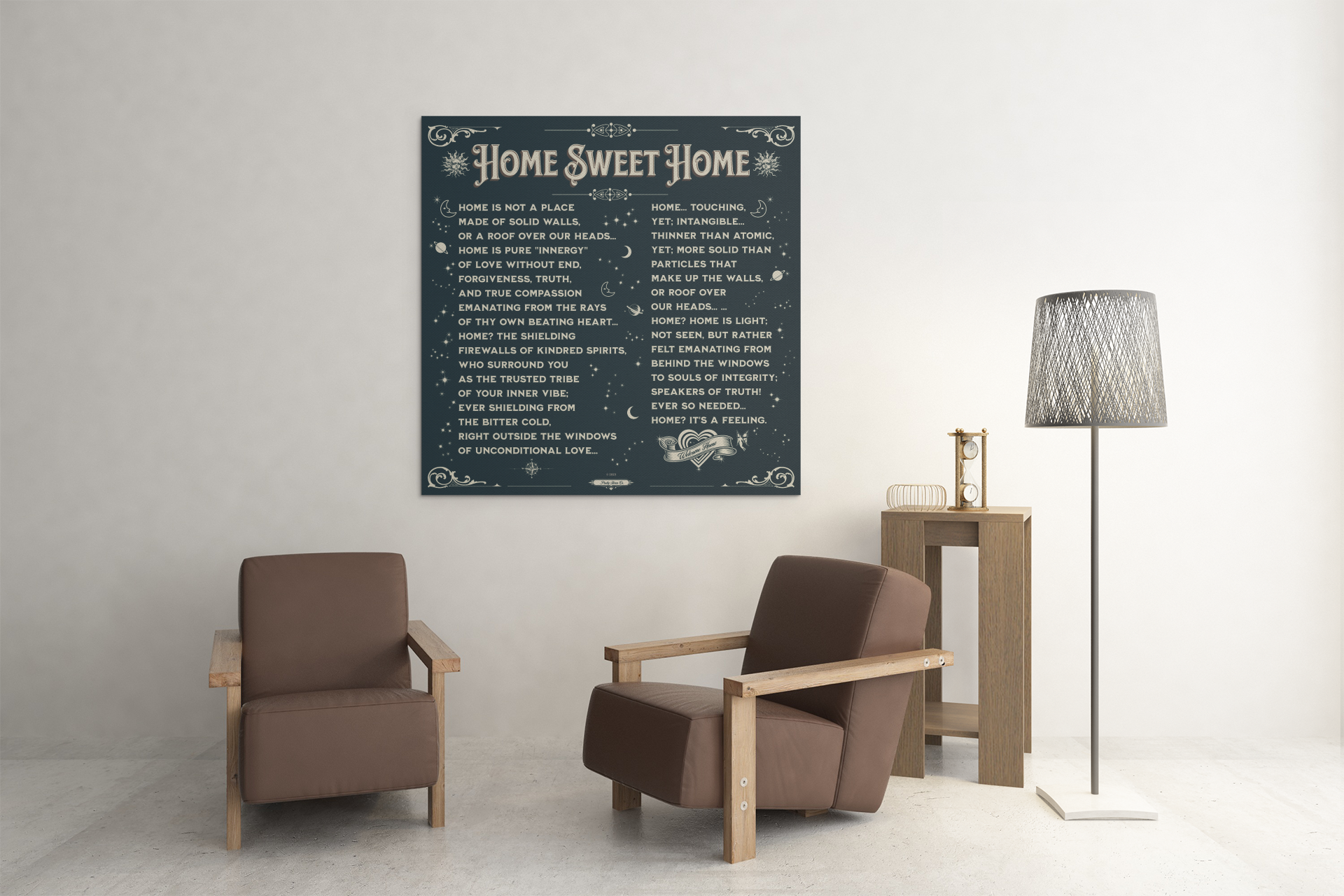 Home Sweet Home- Navy-Tan Square Wall Art Canvas